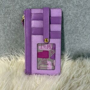 Vera Bradley Purple Faux Leather Slim Card Case Wallet ID Window Zipper Pocket